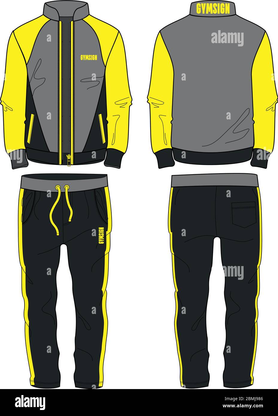 Homme Sport costume veste veste fermeture éclair et jogging pantalon modèle jaune Illustration de Vecteur
