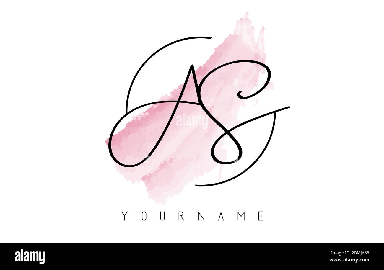 Manuscrit COMME LOGO S lettres avec concept Pink pastel aquarelle Pink Contour et motif circulaire arrondi. Illustration de Vecteur