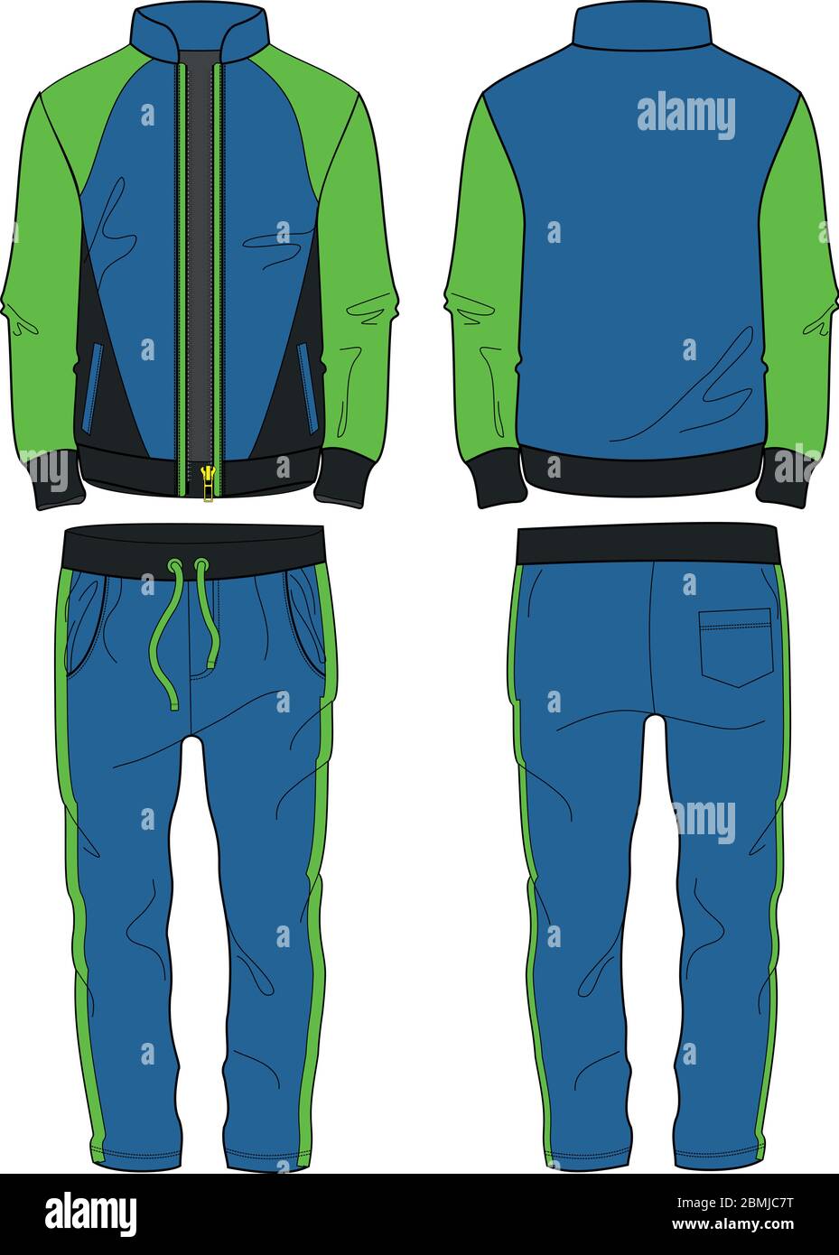Homme Sport costume veste veste fermeture éclair et jogging pantalon modèle vert Illustration de Vecteur