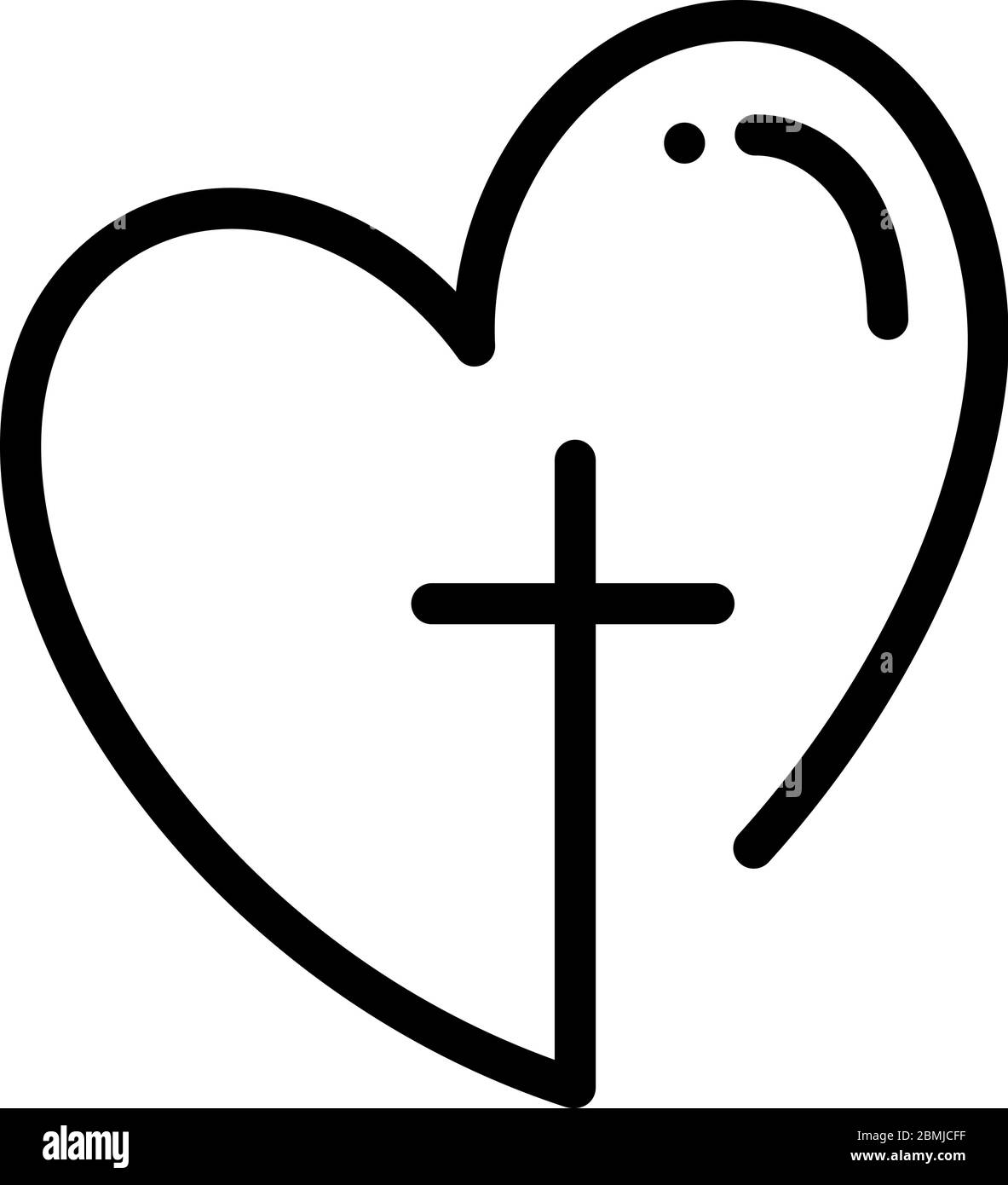 Croix religieuse abstraite et icône de coeur. Logo de l'amour chrétien. Illustration du vecteur monoline Illustration de Vecteur