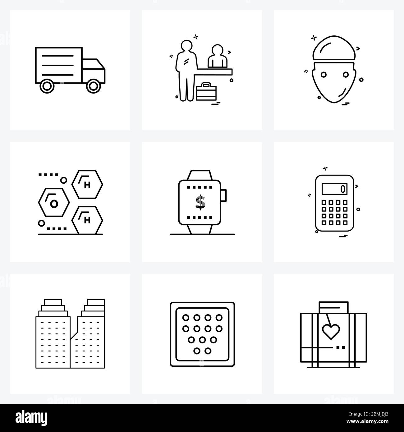 Ensemble simple de 9 icônes de ligne telles que l'heure, l'argent, l'avatar, l'horloge, la structure Illustration du vecteur Illustration de Vecteur