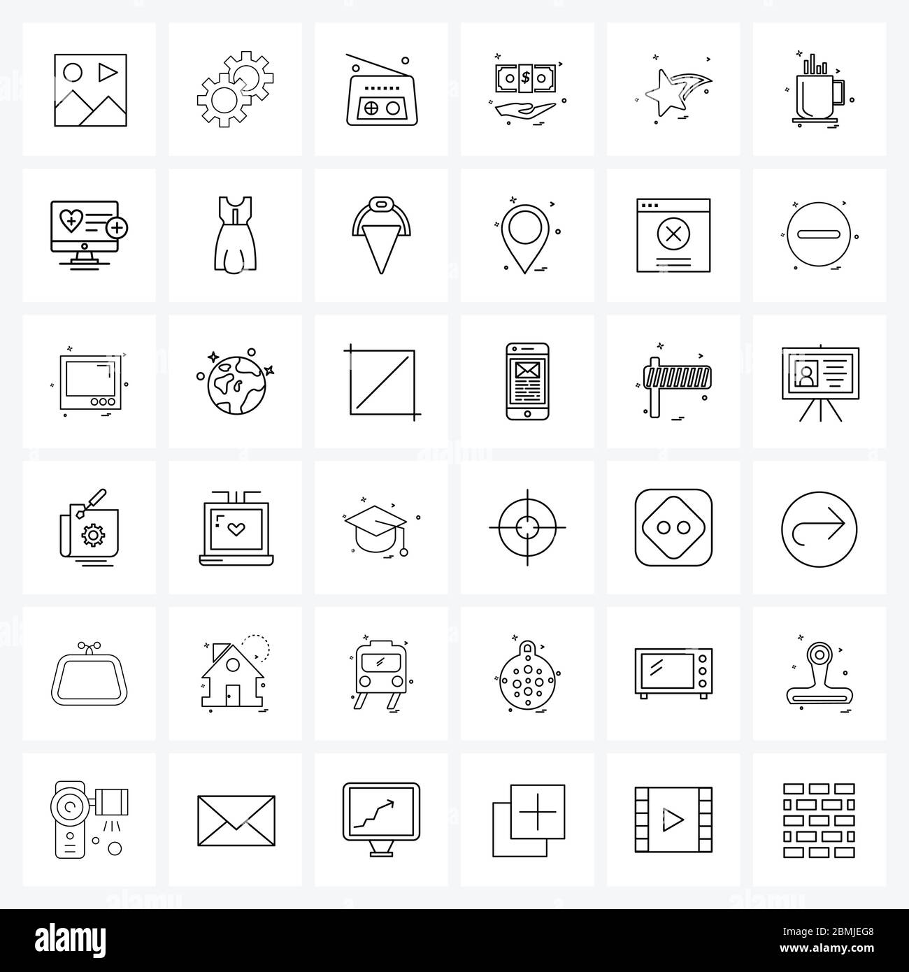 Ensemble de 36 icônes de ligne simple pour le Web et l'impression, telles que tasse, étoile, ancienne, étoile, argent Illustration vectorielle Illustration de Vecteur