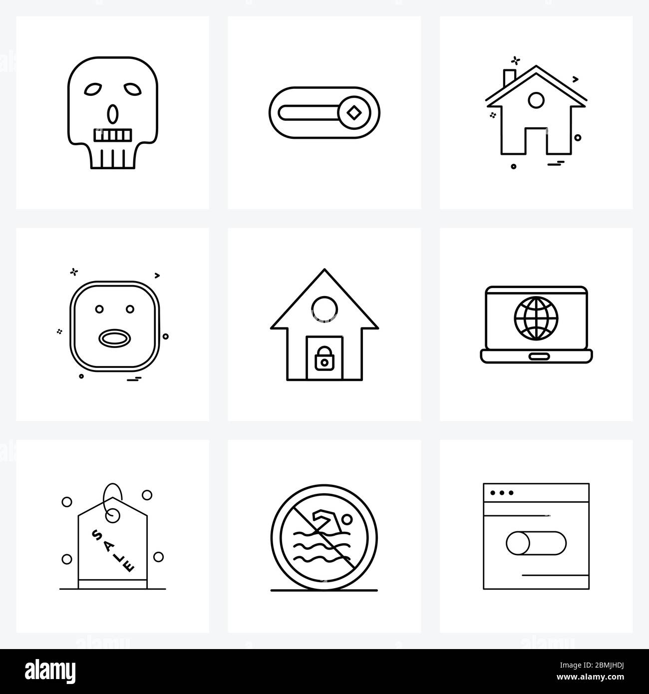Pack de 9 icônes Universal Line pour applications Web : maison, sourire, illustration vectorielle emoji Illustration de Vecteur