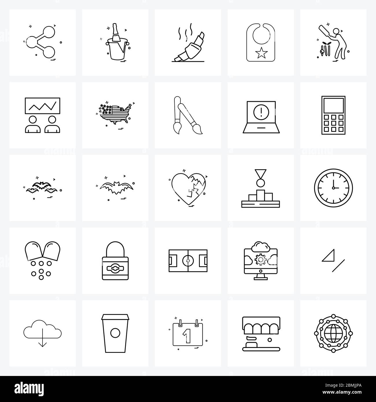 Jeu d'icônes vectorielles de stock de 25 symboles de ligne pour le sport, la batte, la cuisson, l'étoile, l'illustration vectorielle de bavoir Illustration de Vecteur