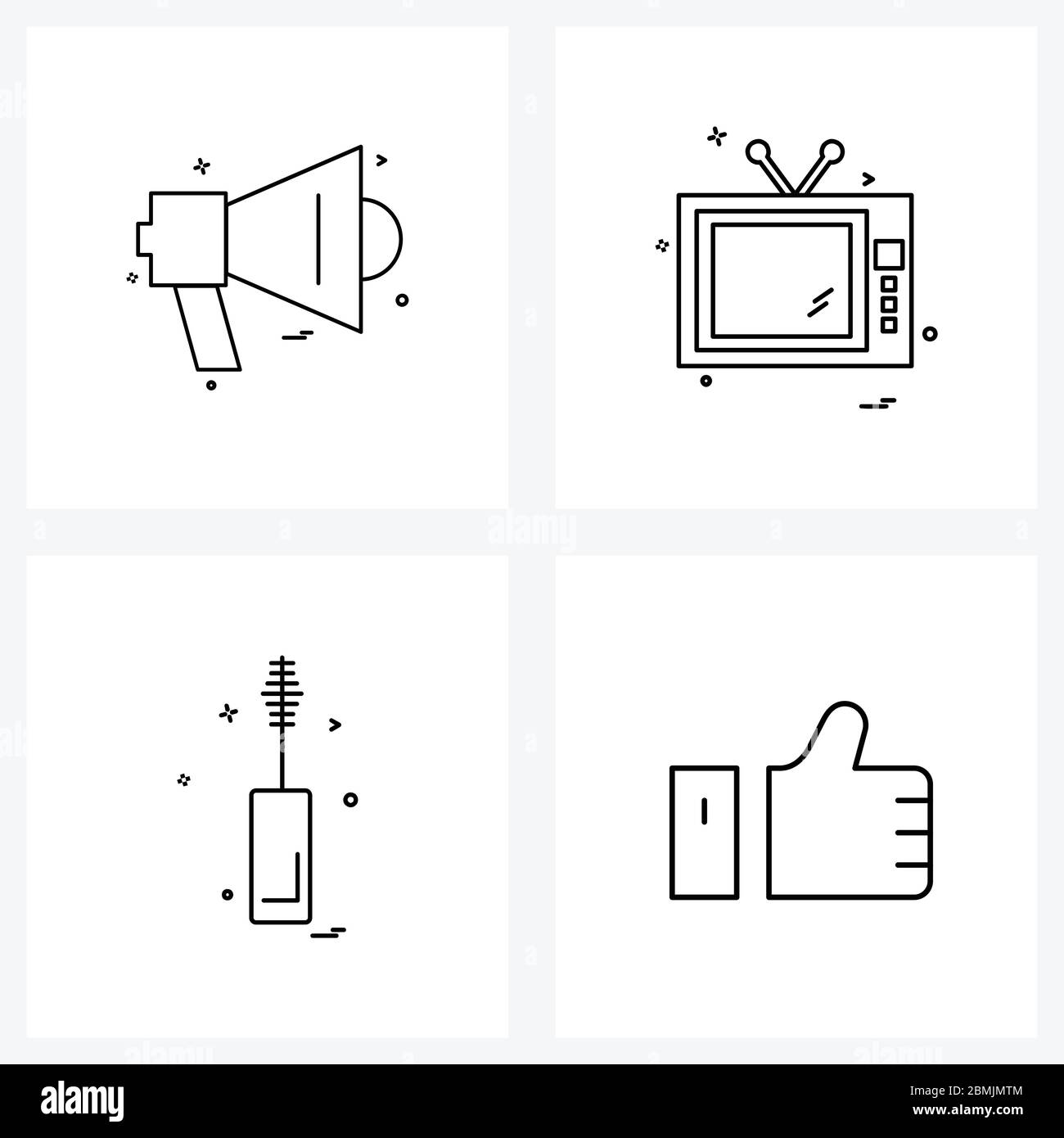 Ensemble de 4 icônes de ligne moderne de son, mascara, TV, cosmétique, pouce illustration vectorielle Illustration de Vecteur