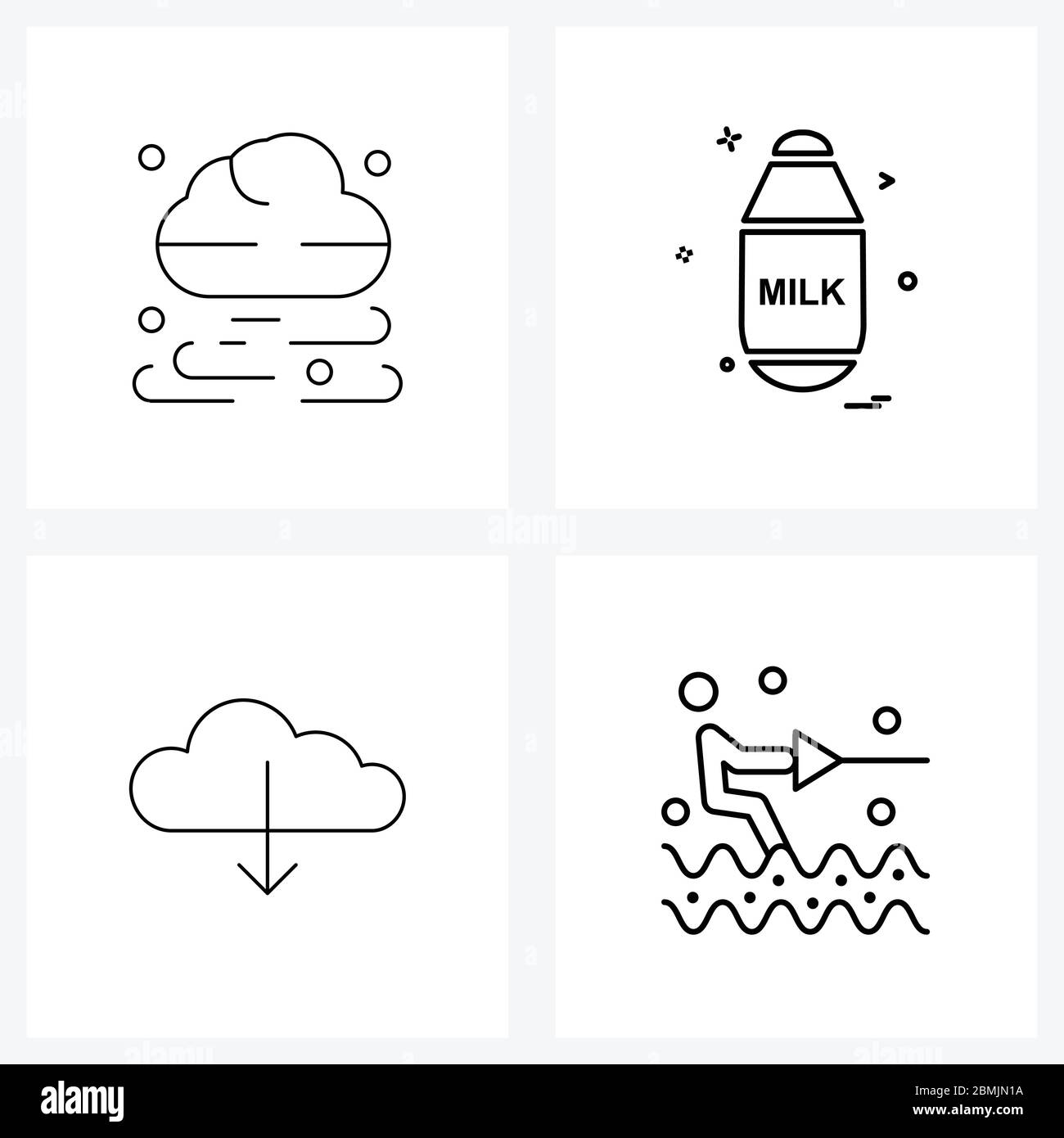 Ensemble de 4 lignes de Pictograph à base de nuages, eau, bouteille de lait, nuage, illustration de vecteur sportif de style moderne Illustration de Vecteur