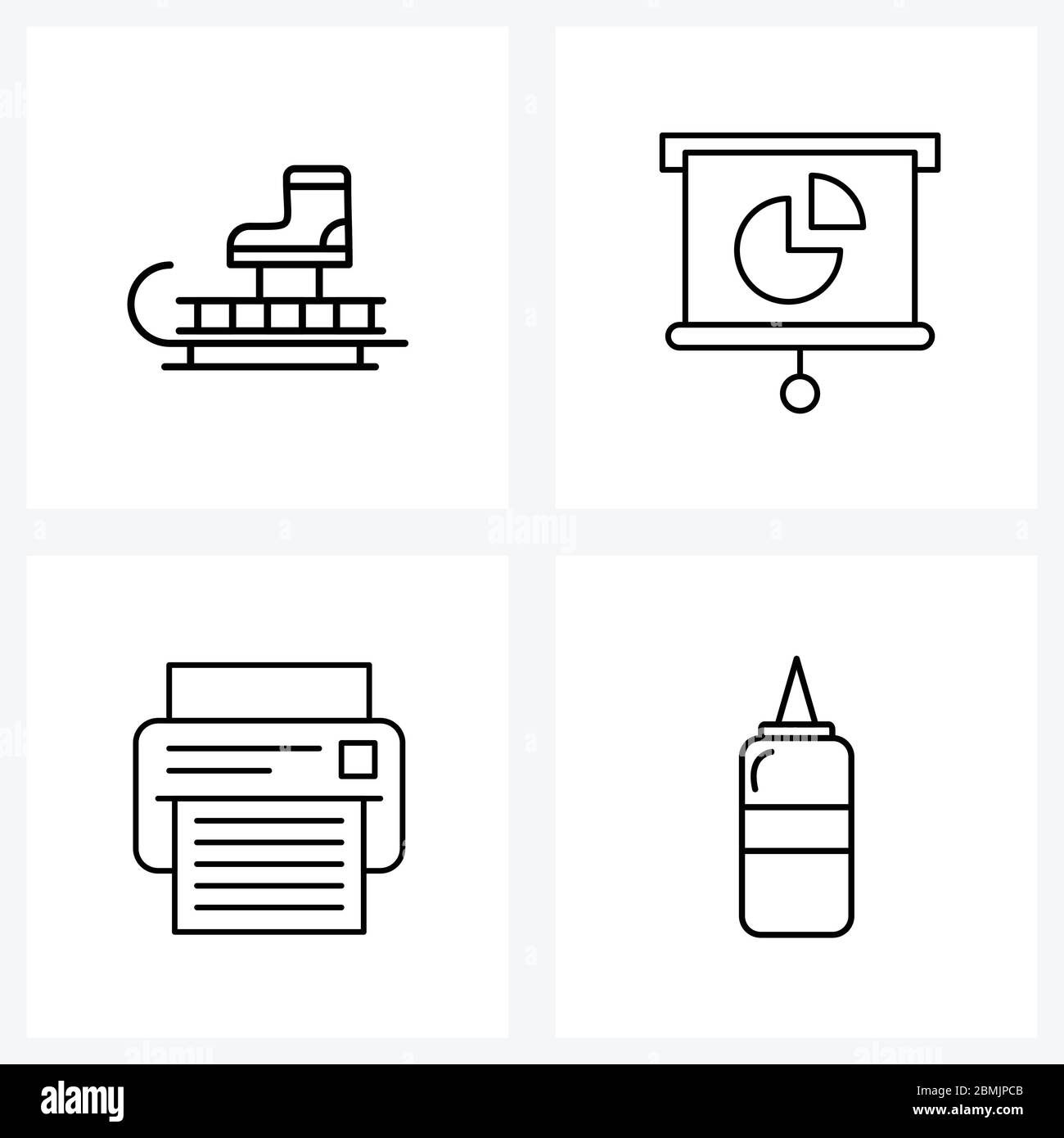 Jeu d'icônes de vecteur de stock de 4 symboles de ligne pour chariot, impression, père Noël, graphique, illustration de vecteur de travail Illustration de Vecteur