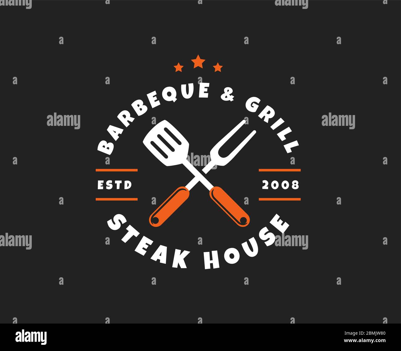 Logo barbecue et grill isolé sur fond noir. Emblème Vector pour restaurant barbecue ou steak House. Illustration de Vecteur