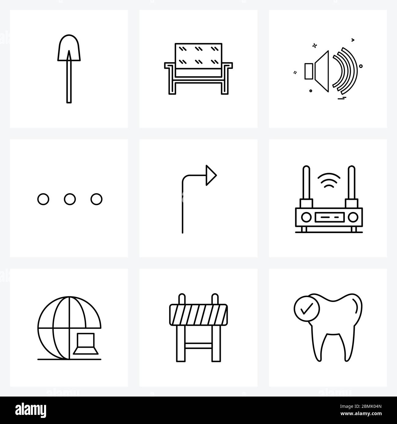 Ensemble de 9 symboles d'icône de ligne et symboles de flèches, interface, accueil, cercle, vecteur de volume Illustration Illustration de Vecteur