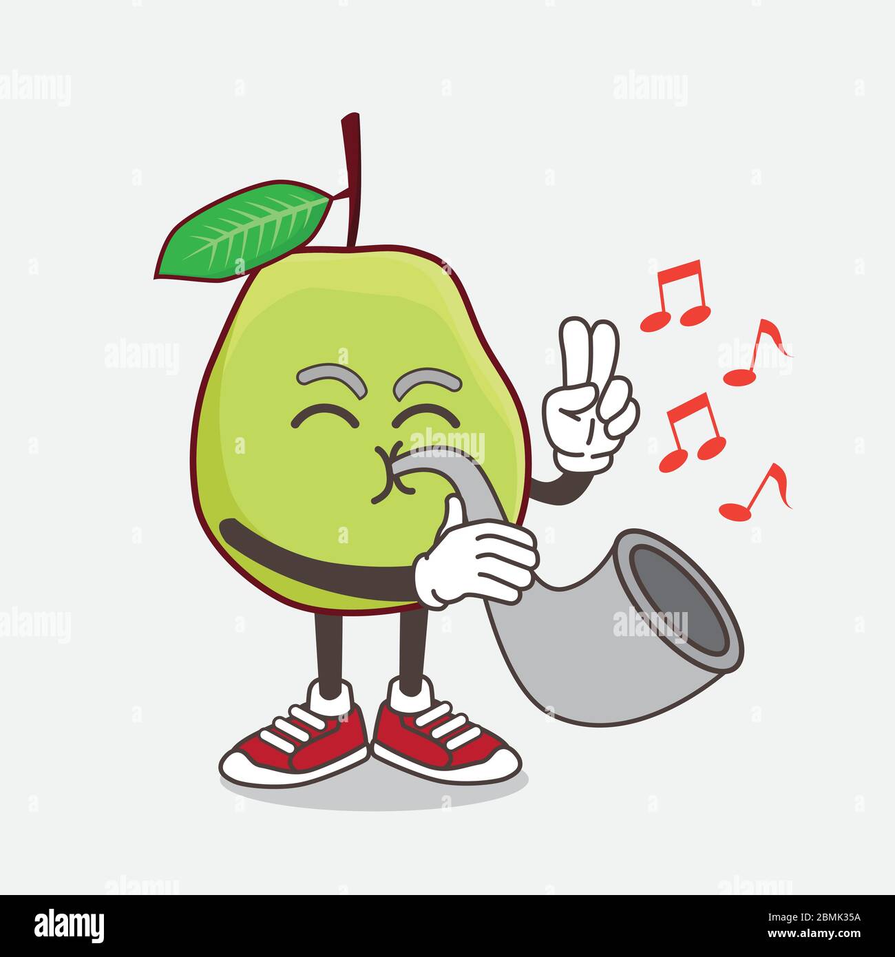 Illustration de la mascotte de Guava fruit caricature jouant de la musique avec la trompette Illustration de Vecteur