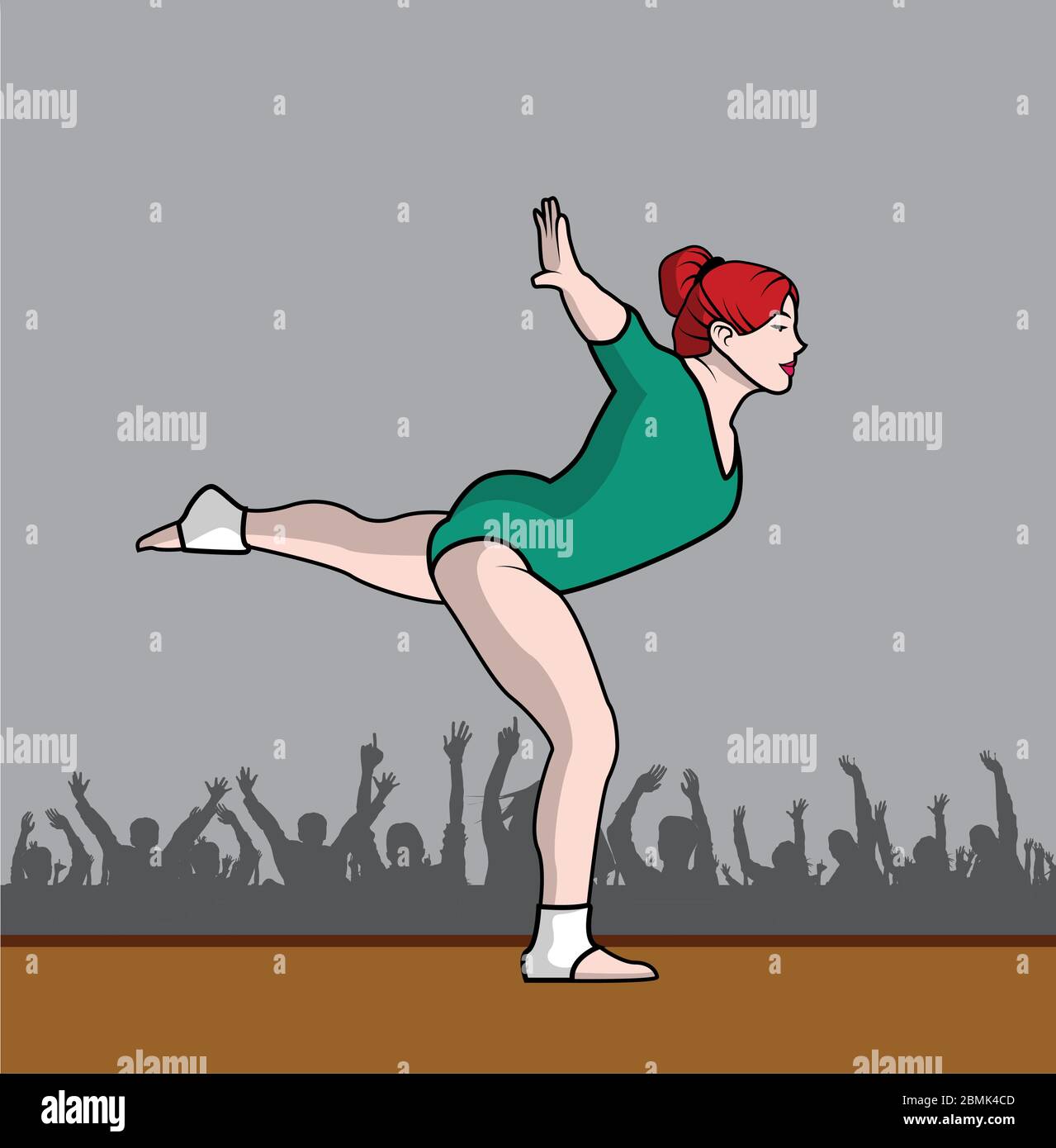 femme de gymnaste avec le léopard vert et le public Illustration de Vecteur