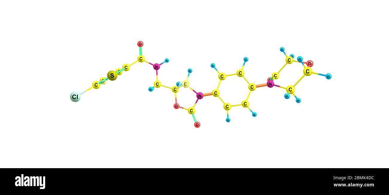 Le rivaroxaban est un médicament anticoagulant qui est pris par la bouche. Il est couramment utilisé pour prévenir les caillots sanguins. illustration 3d Banque D'Images