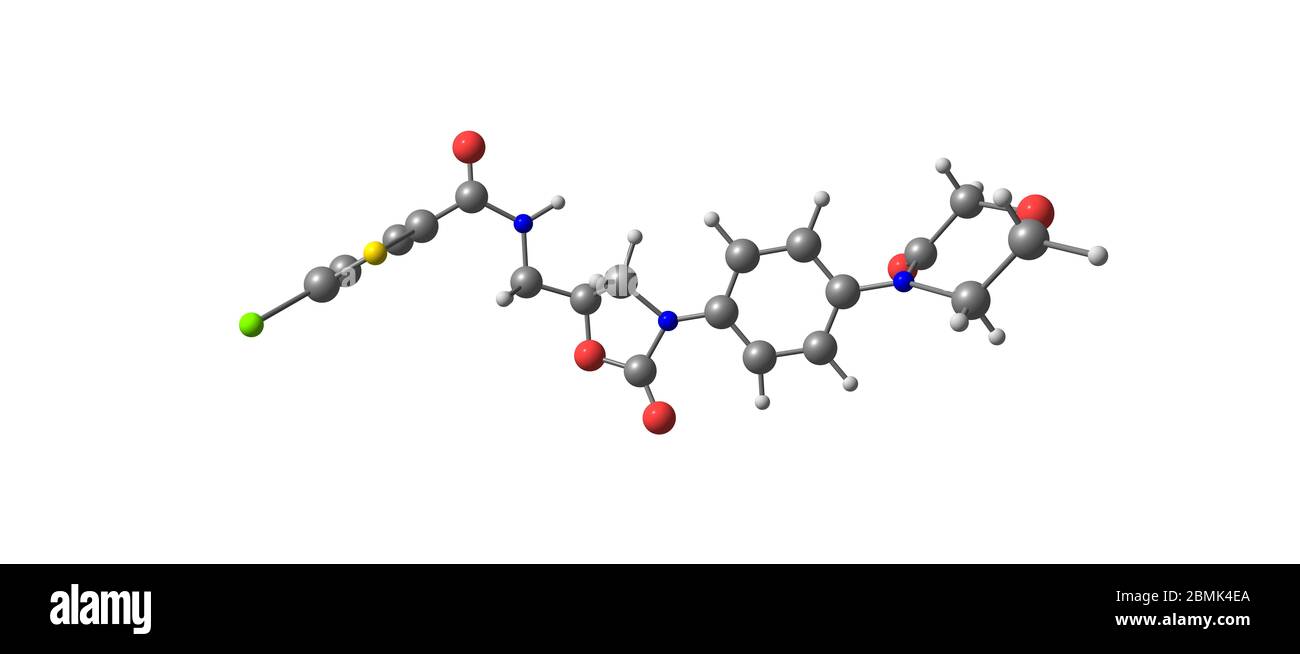 Le rivaroxaban est un médicament anticoagulant qui est pris par la bouche. Il est couramment utilisé pour prévenir les caillots sanguins. illustration 3d Banque D'Images