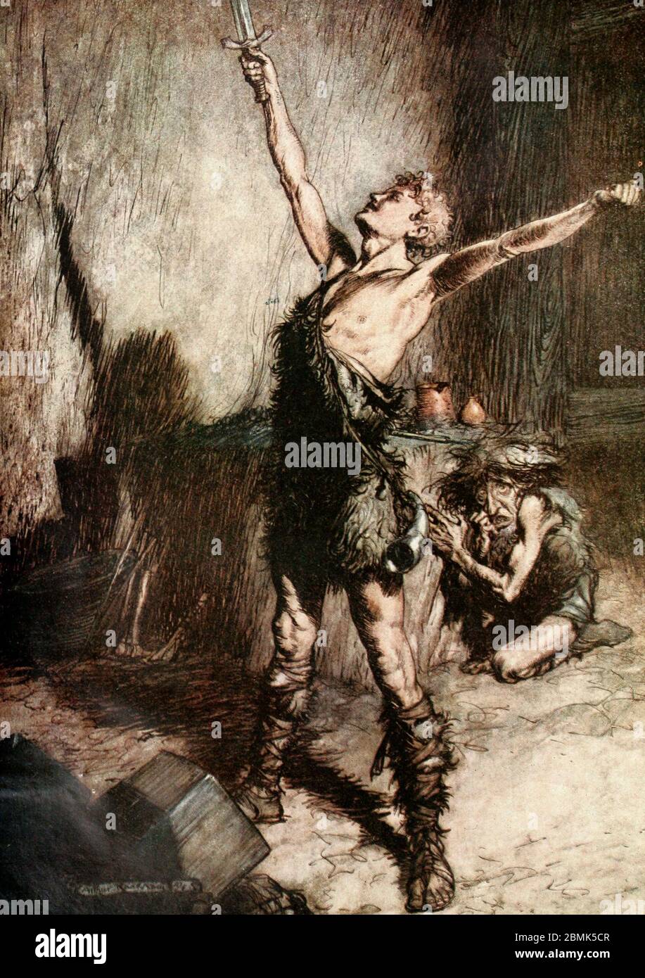 Nothung, Nothung, Conquising Sword de Siegfried, The Ring of the Nibelungen - Arthur Rackham, vers 1911 Banque D'Images