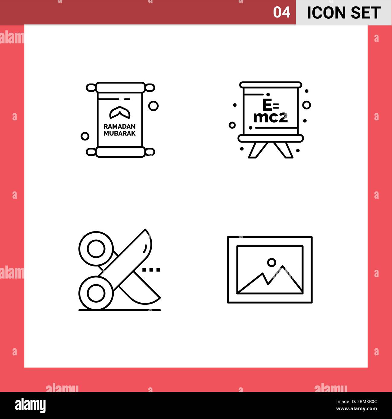 4 interface utilisateur ligne Pack de signes modernes et symboles de la lettre, couper, ramadan, tableau noir, papier modifiable Vector Design éléments Illustration de Vecteur