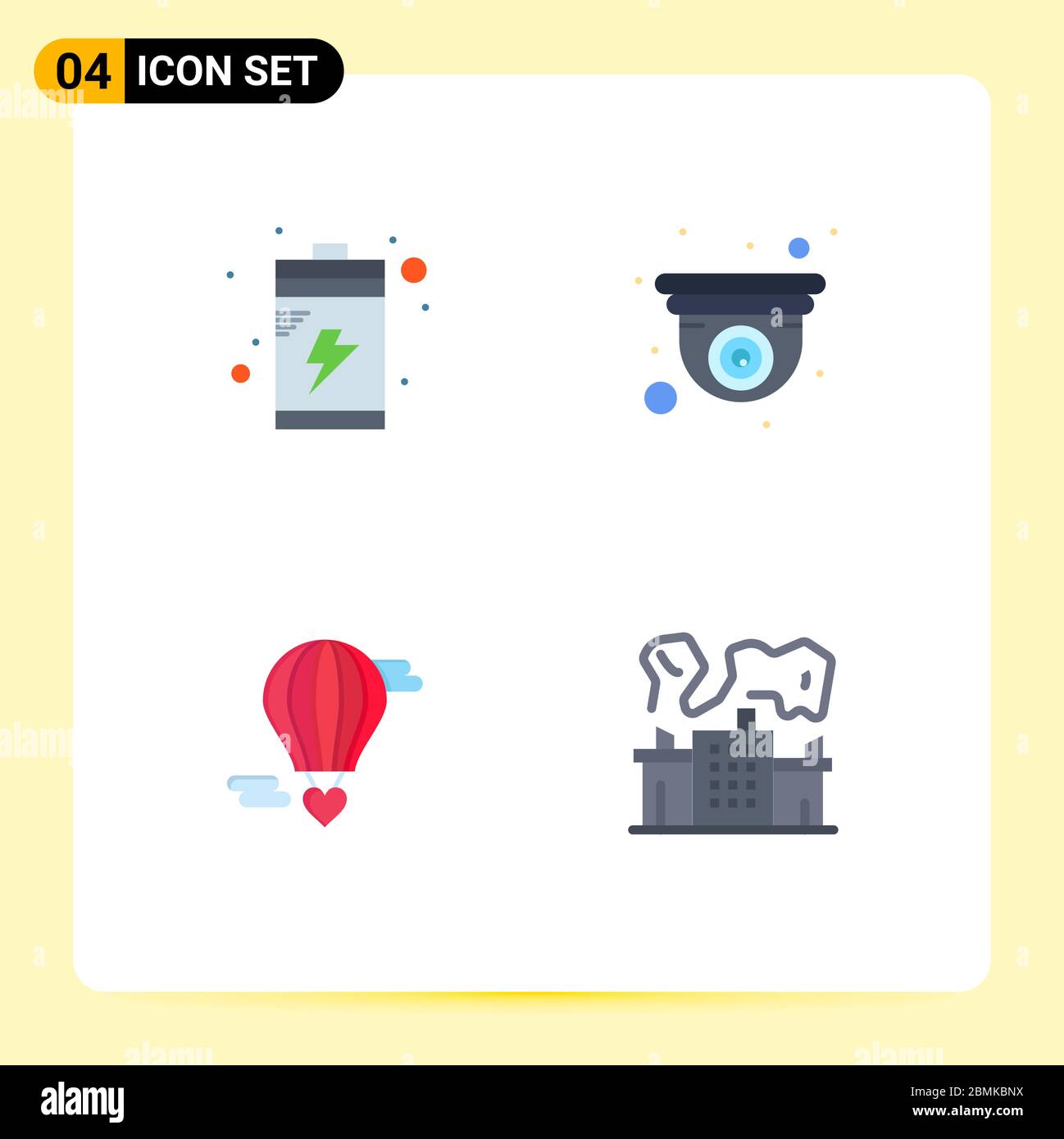 Lot de 4 symboles et signes modernes d'icônes plates pour les supports d'impression Web tels que la batterie, le baloon chaud, la came, le Web, les éléments de conception vectorielle modifiables de la Valentin Illustration de Vecteur