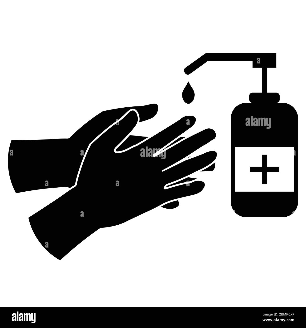 Appliquer un désinfectant pour les mains, pictogramme noir, icône d'illustration. Vecteur EPS Illustration de Vecteur