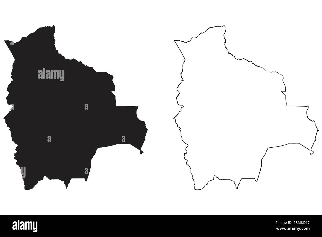 Carte de la Bolivie. Silhouette et contour noirs isolés sur fond blanc. Vecteur EPS Illustration de Vecteur