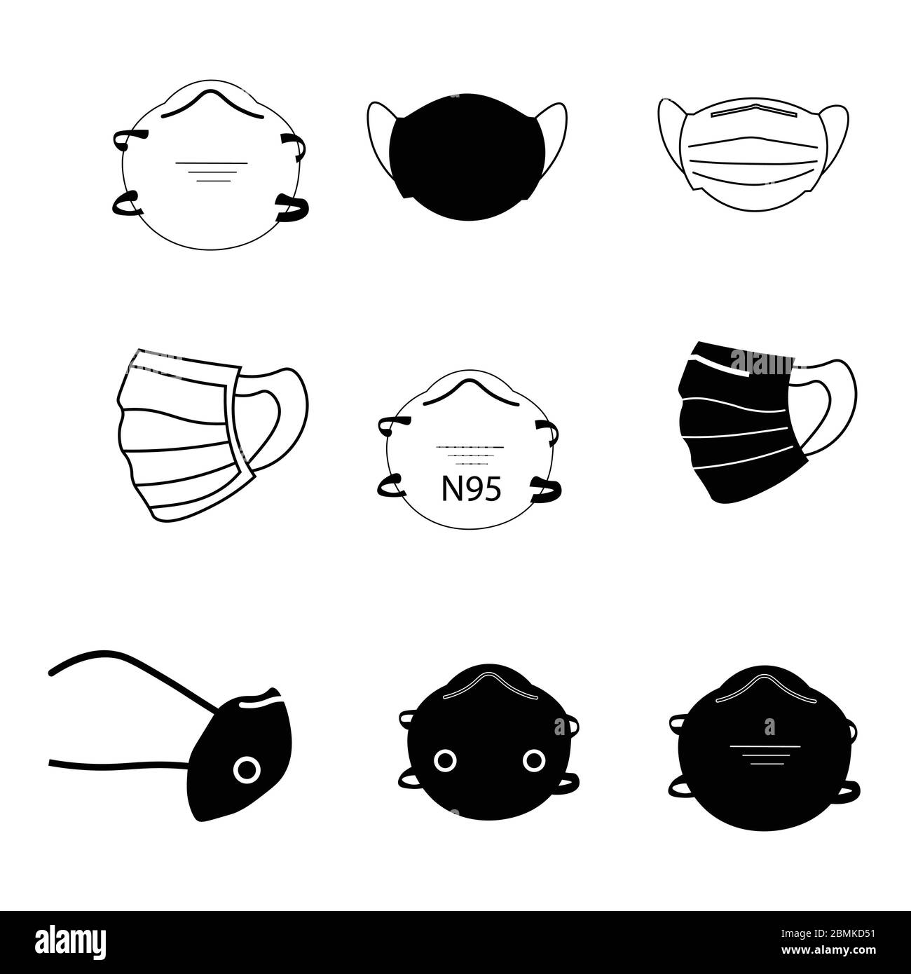 Masque de visage défini. Ensemble de divers masque médical chirurgical N95 masque. EPI pour coronavirus Covid-19. EPS vectoriel Illustration de Vecteur