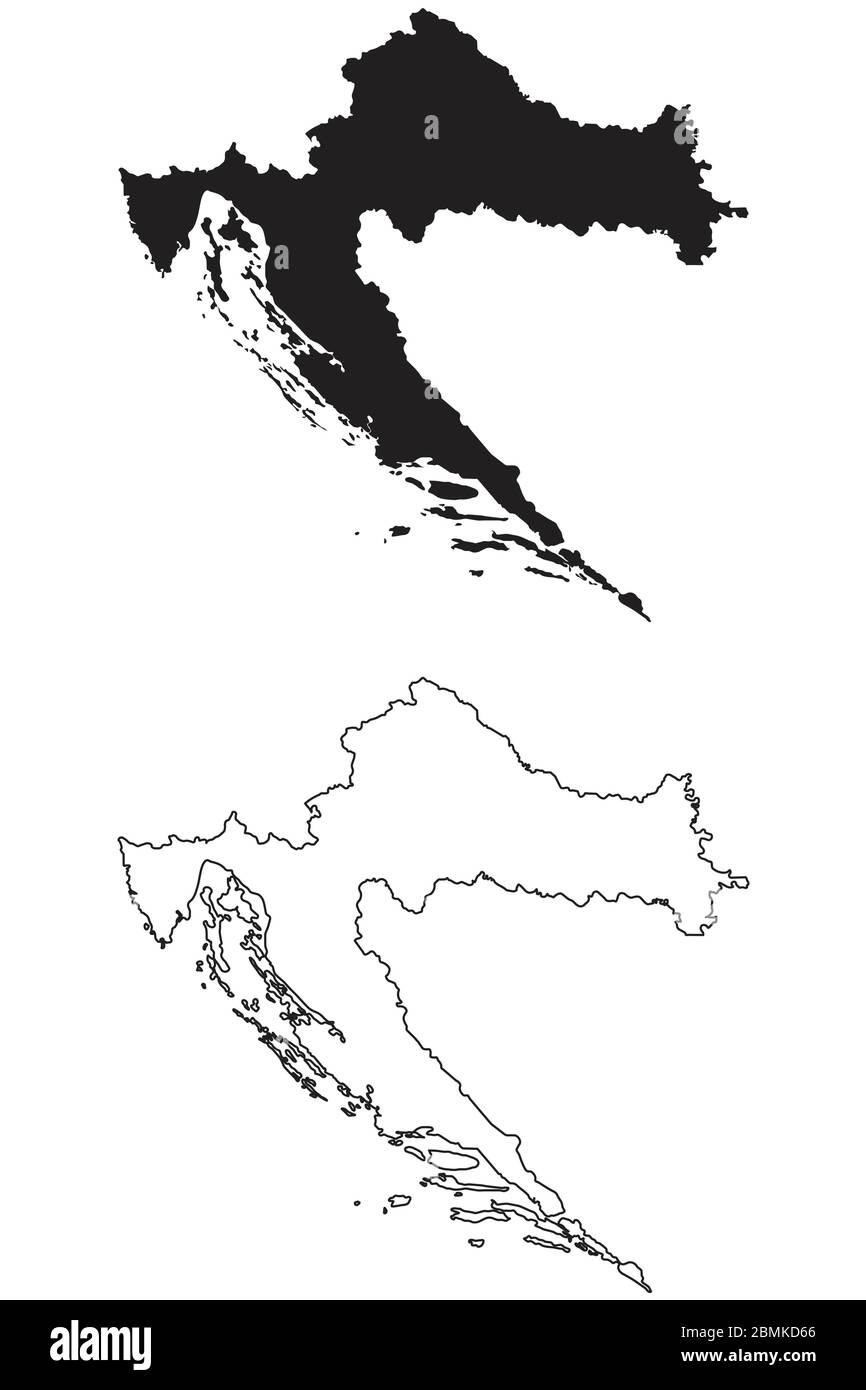 Carte de la Croatie. Silhouette et contour noirs isolés sur fond blanc. Vecteur EPS Illustration de Vecteur