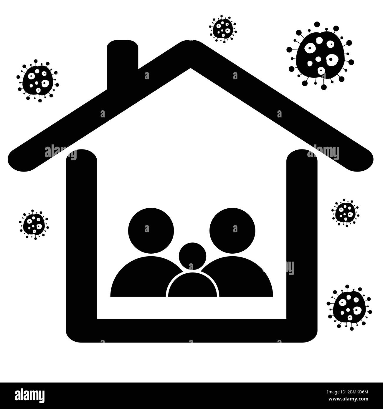Séjour familial à la quarantaine à domicile. Icône d'illustration de pictogramme noir et blanc Illustration de Vecteur