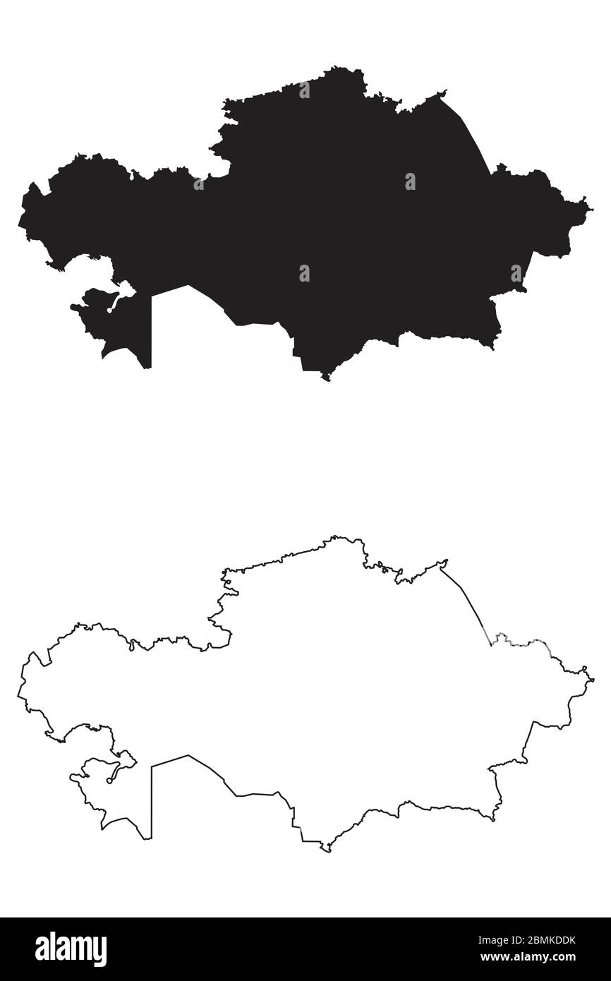 Kazakhstan carte de pays. Silhouette et contour noirs isolés sur fond blanc. Vecteur EPS Illustration de Vecteur