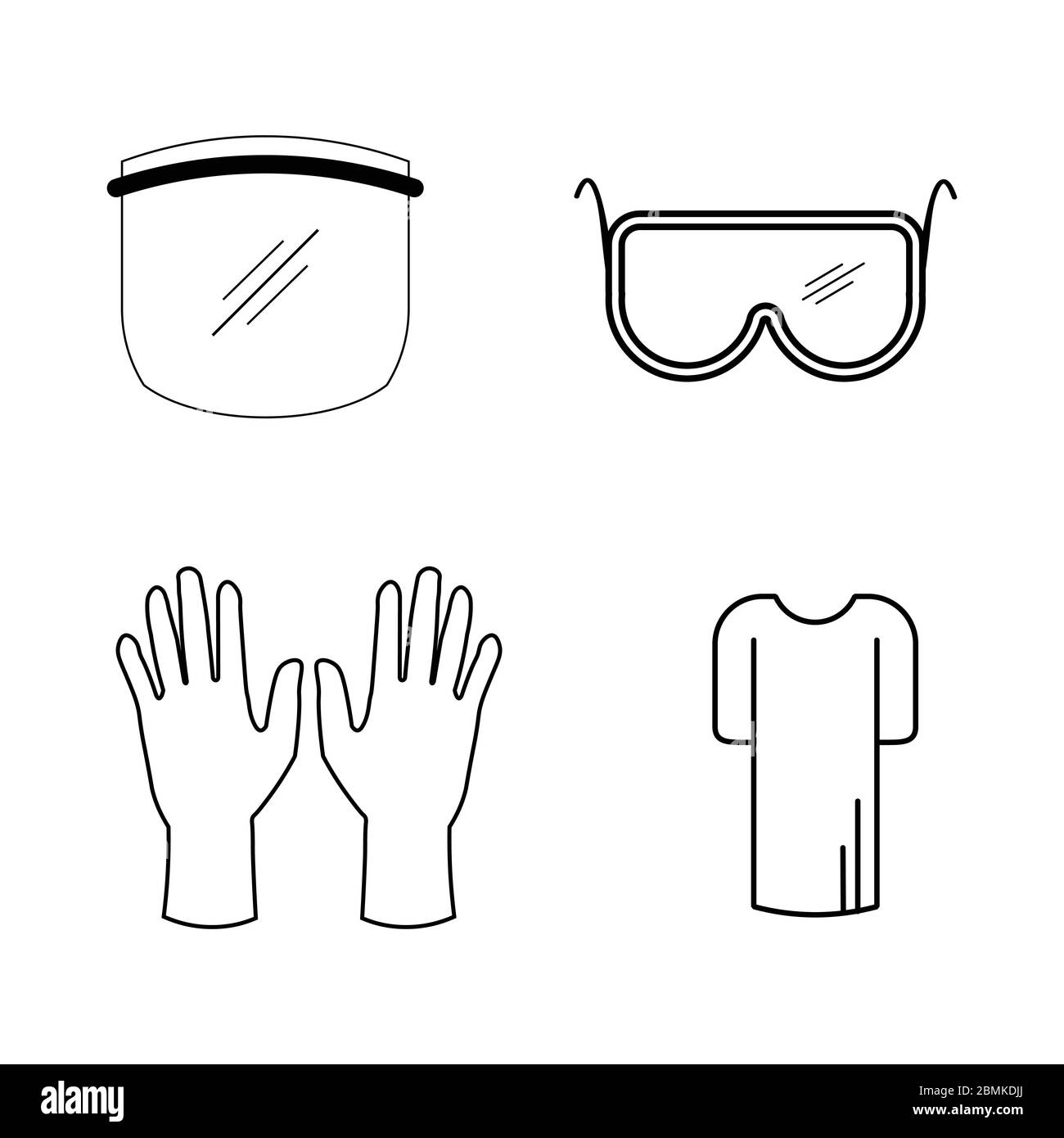 Équipement de protection individuelle – ensemble d'EPI. Divers EPI pour Covid-19. Masque lunettes lunettes lunettes gants robe. Icônes de vecteur EPS Illustration de Vecteur