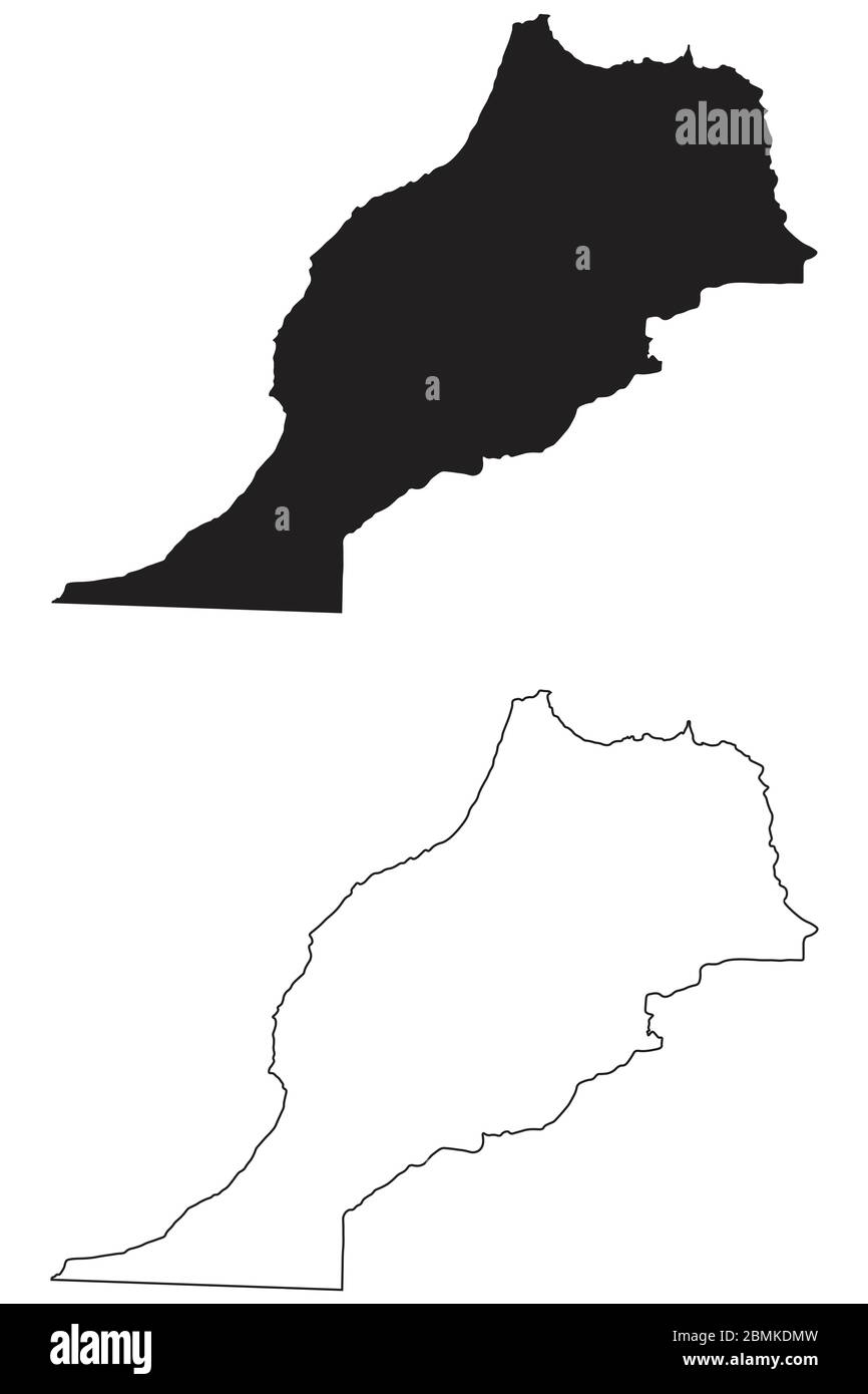 Carte du Maroc. Silhouette et contour noirs isolés sur fond blanc. Vecteur EPS Illustration de Vecteur