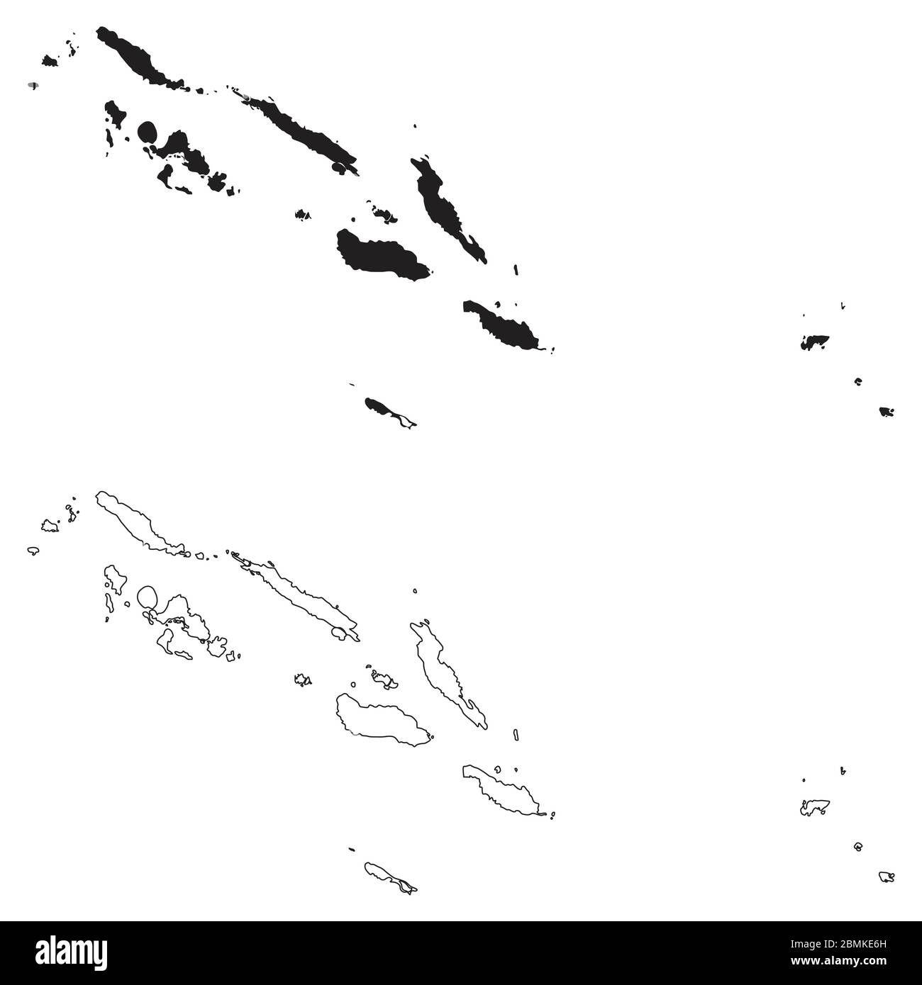 Carte de pays des Îles Salomon. Silhouette et contour noirs isolés sur fond blanc. Vecteur EPS Illustration de Vecteur