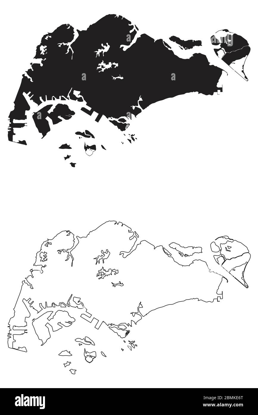 Carte de Singapour. Silhouette et contour noirs isolés sur fond blanc. Vecteur EPS Illustration de Vecteur