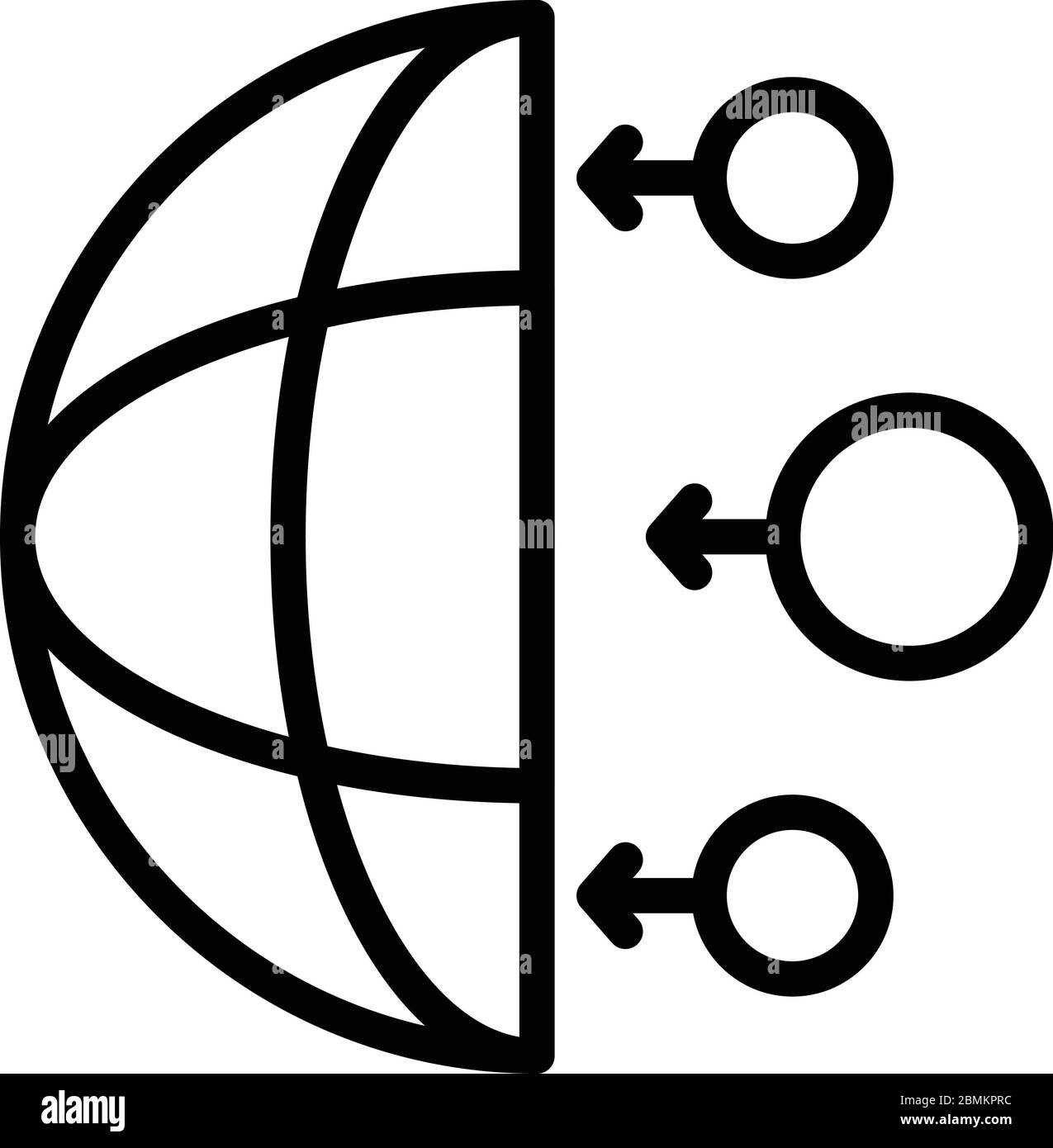 Trois cercles pointent l'icône du demi-globe, style de contour Illustration de Vecteur