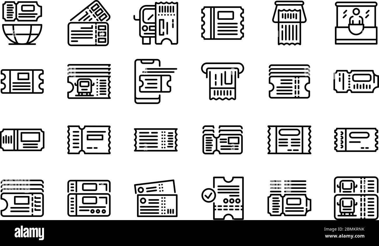 Jeu d'icônes d'émission de bus, style de contour Illustration de Vecteur