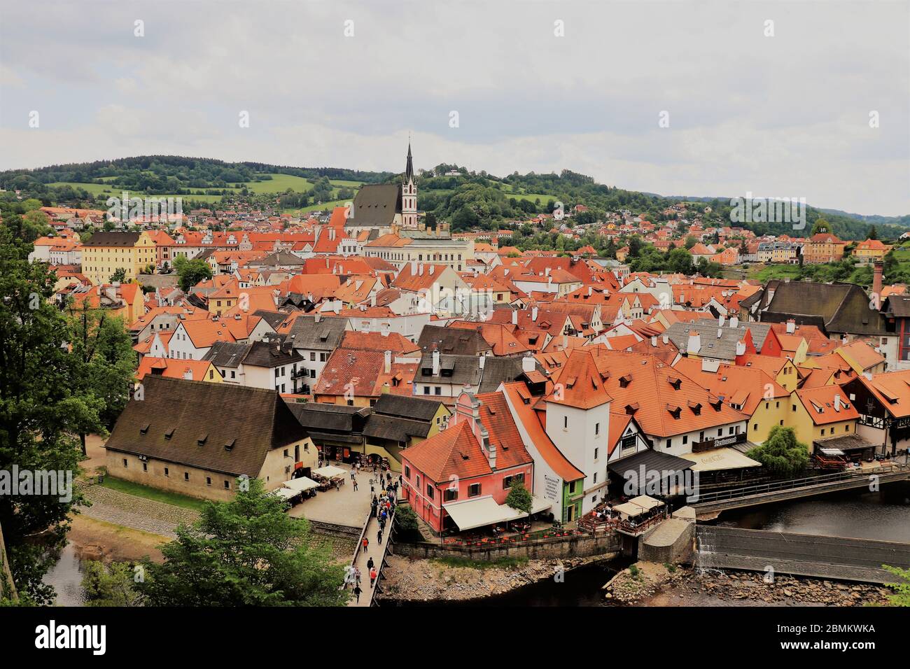 Vue depuis le dessus de la ville historique de Cesky Krumlov, République tchèque Banque D'Images