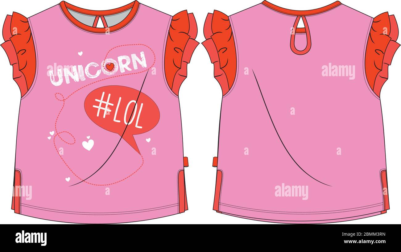 T-shirt fille modèle unicorn lol motif rose Illustration de Vecteur