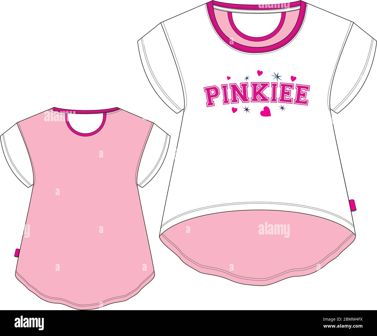 T-shirt fille Pinkiee modèle de croquis techniques Illustration de Vecteur