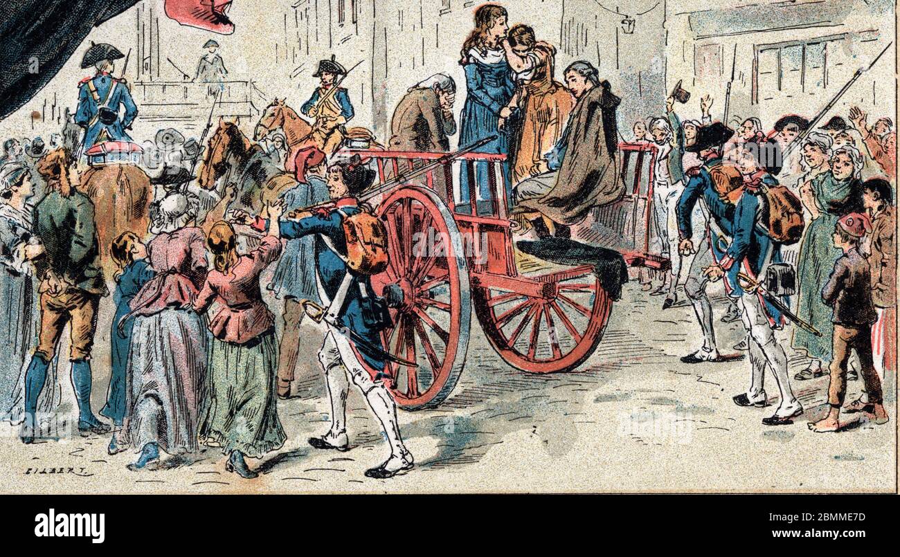 Révolution francaise : 'Manon (Jeanne Marie) Roland Philipone dite Madame Roland (1754-1793), membre du parti girondin, menee a la guillotine le 08/11/ Banque D'Images