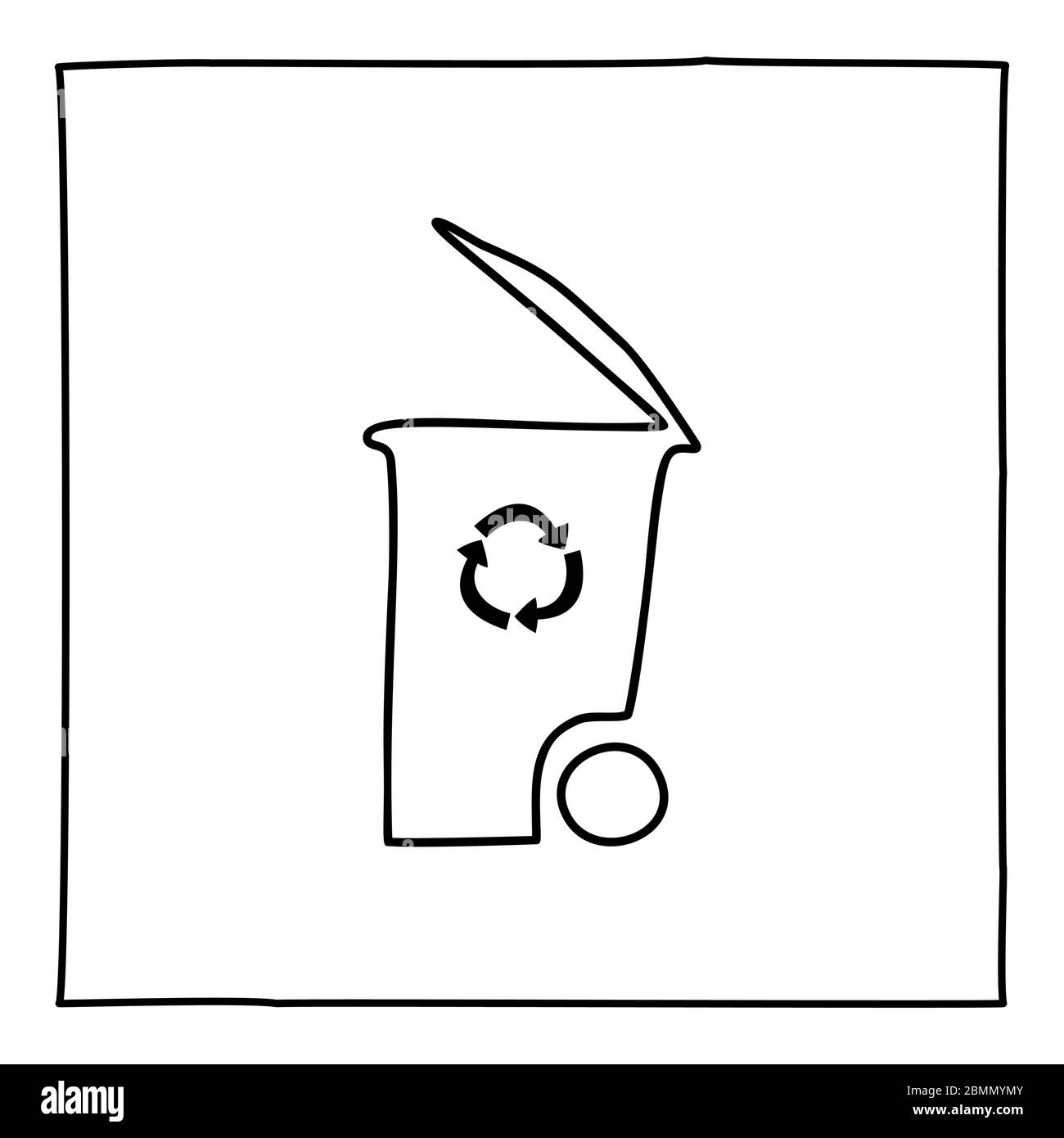 Icône ou logo de corbeille Doodle, dessiné à la main avec une fine ligne noire. Illustration de Vecteur
