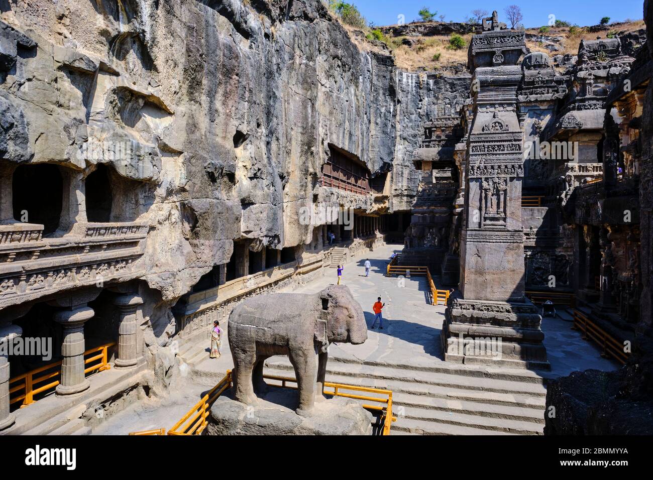 Inde, Maharashtra, temple de la grotte d'Ellora, patrimoine mondial de l'UNESCO, temple de Kailash, 8ème siècle, grotte N°16 Banque D'Images