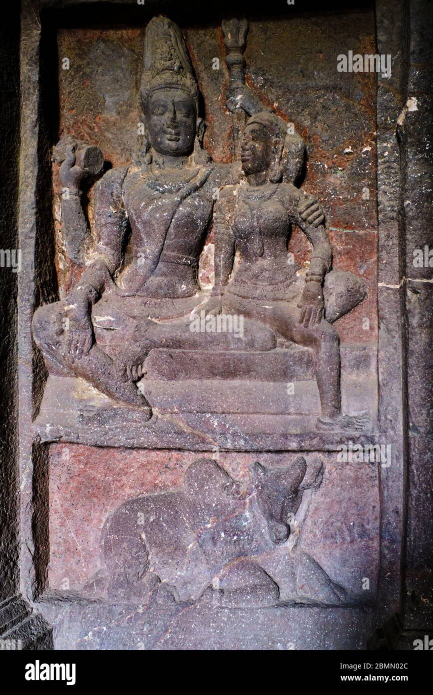 Inde, Maharashtra, temple de la grotte d'Ellora, patrimoine mondial de l'UNESCO, temple de Kailash, 8ème siècle, grotte N°16 Banque D'Images