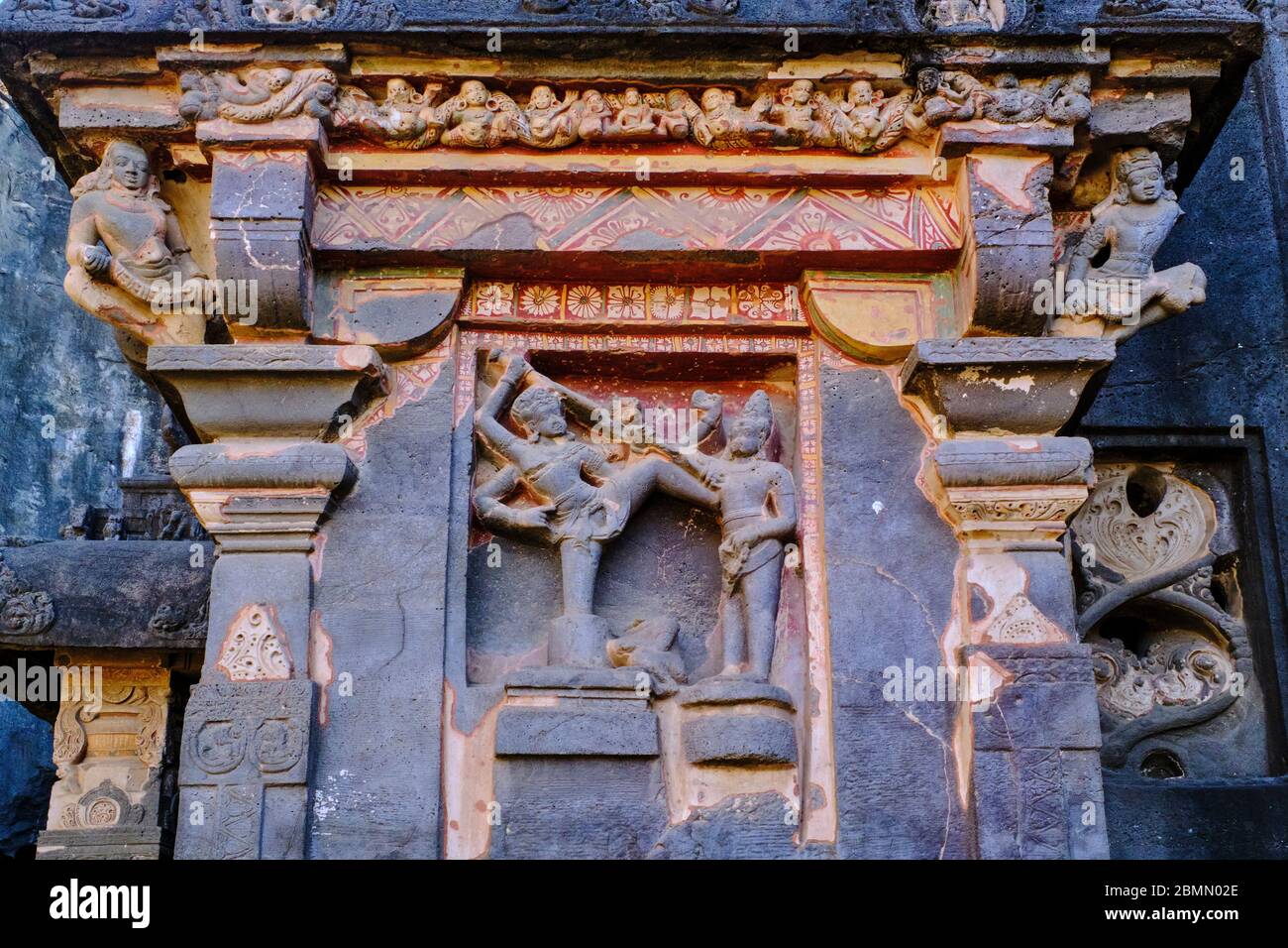 Inde, Maharashtra, temple de la grotte d'Ellora, patrimoine mondial de l'UNESCO, temple de Kailash, 8ème siècle, grotte N°16 Banque D'Images