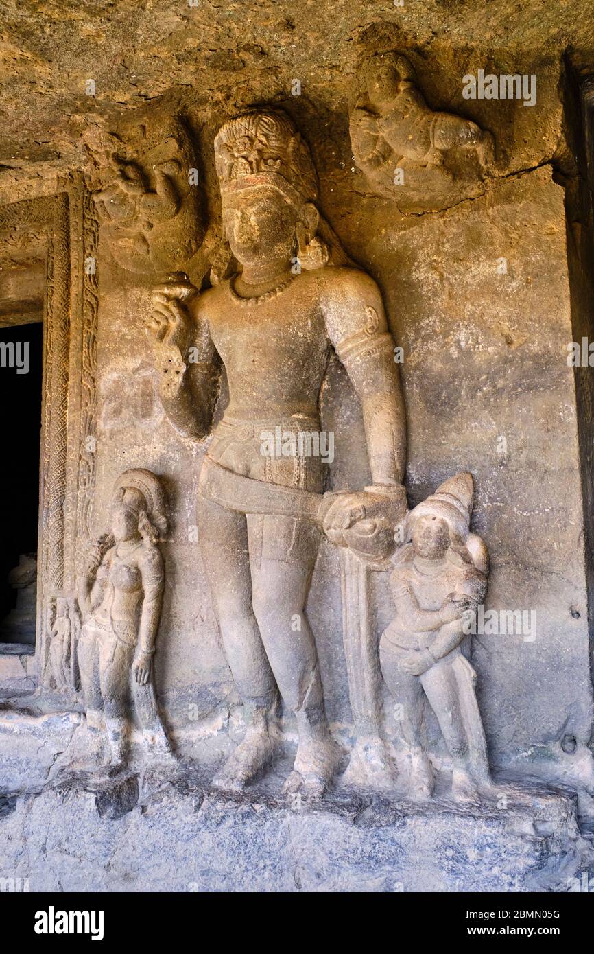 Inde, Maharashtra, temple de la grotte d'Ellora, patrimoine mondial de l'UNESCO, grotte N°20 Banque D'Images