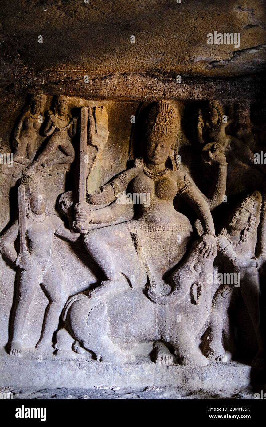 Inde, Maharashtra, temple de la grotte d'Ellora, patrimoine mondial de l'UNESCO, grotte N°21 Banque D'Images