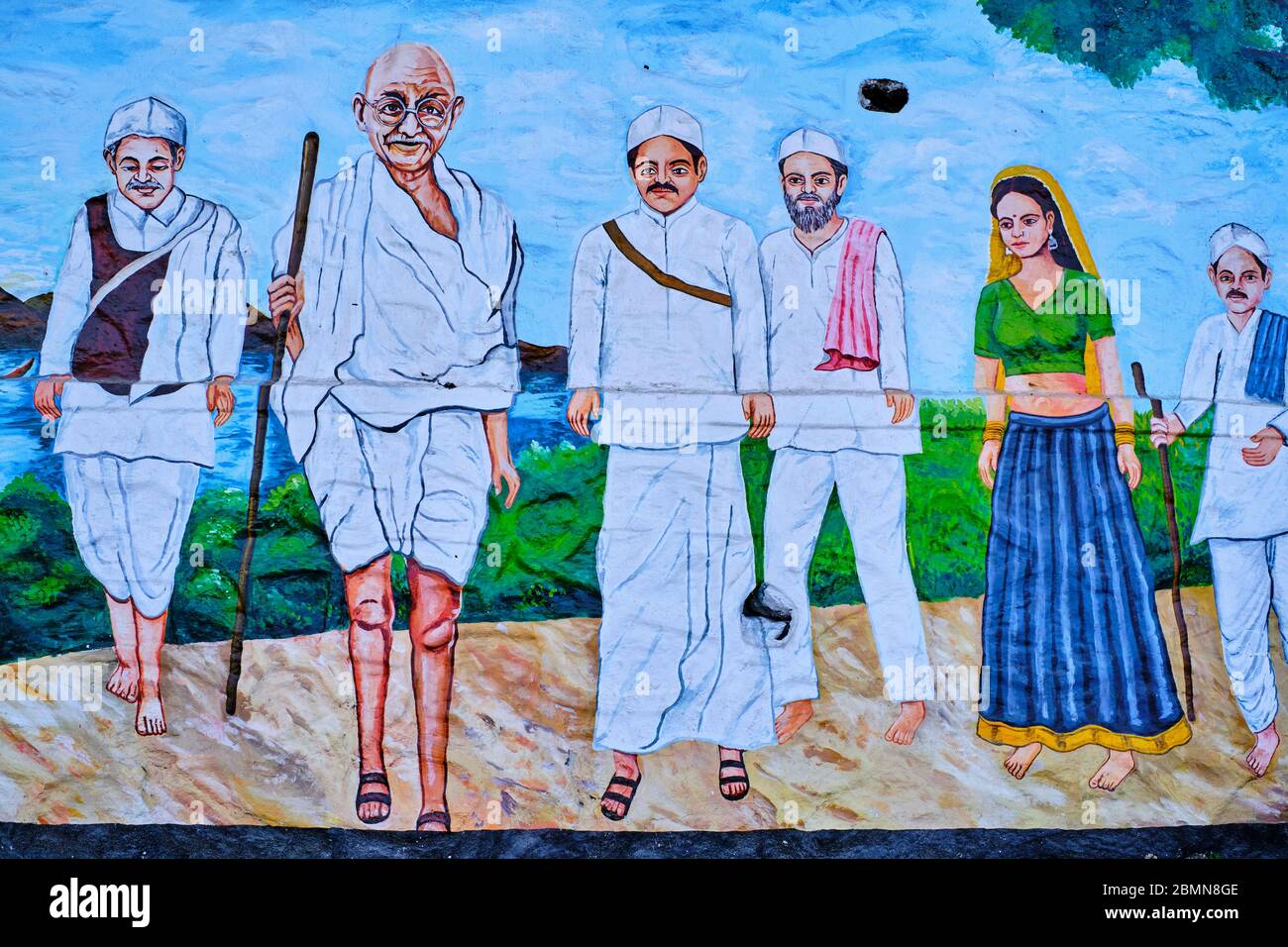 Inde, Rajasthan, Mont Abu, peinture murale du Mahatma Gandhi Banque D'Images