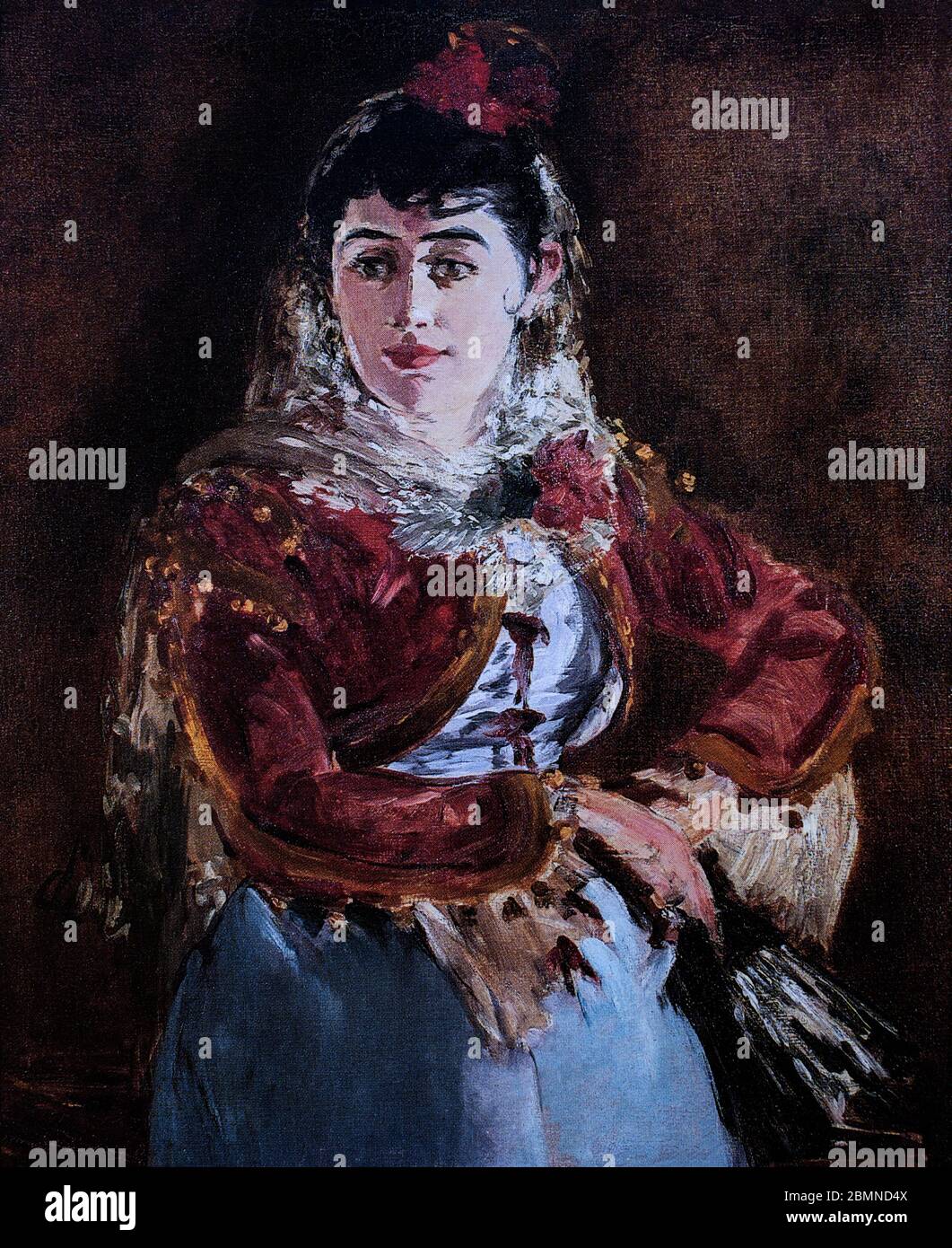 Portrait d'Émilie Ambre comme Carmen, peint en 1880 par Édouard Manet (1832-1883), peintre moderniste français et l'un des premiers artistes du XIXe siècle à peindre la vie moderne, et figure pivot dans la transition du réalisme à l'impressionnisme. Son sujet, Émilie Gabrielle Adèle Ambre (1849-1898) est une chanteuse d'opéra française qui joue des rôles de soprano en Europe et en Amérique du Nord. Banque D'Images