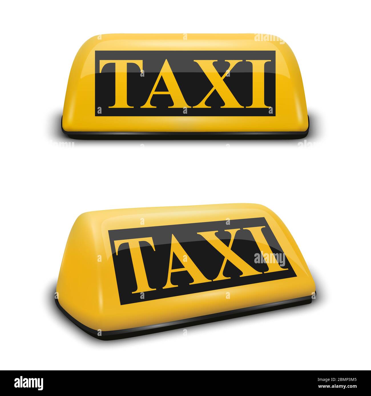 Vector réaliste 3-d icône de panneau de taxi jaune français définir gros plan isolé sur fond blanc. Modèle de conception pour taxi Service, Mockup. Avant et côté Illustration de Vecteur