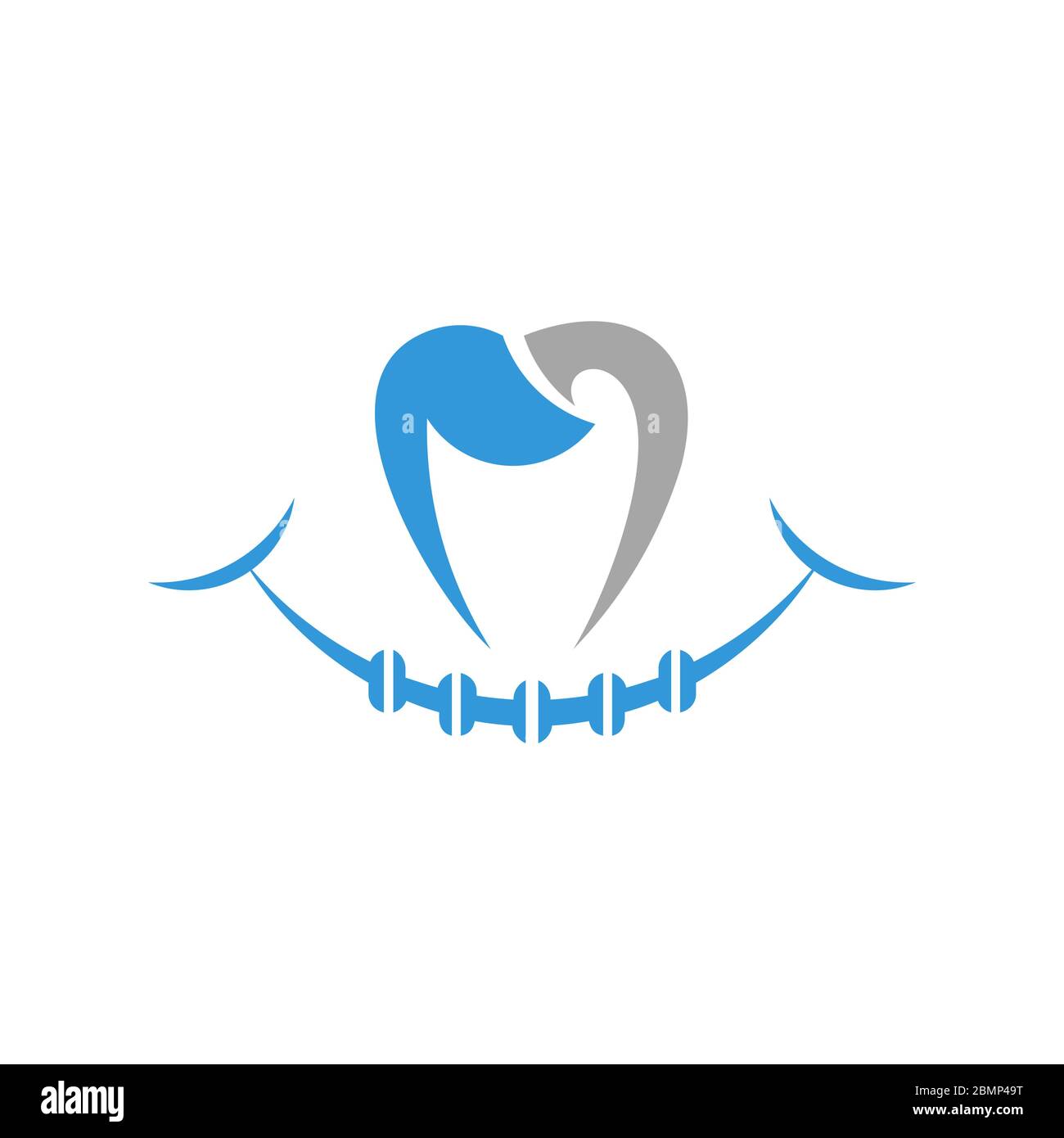 Modèle de logo graphique de soins dentaires, avec concept de conception d'accolades, symbole de sourire, isolé sur fond blanc. Illustration de Vecteur