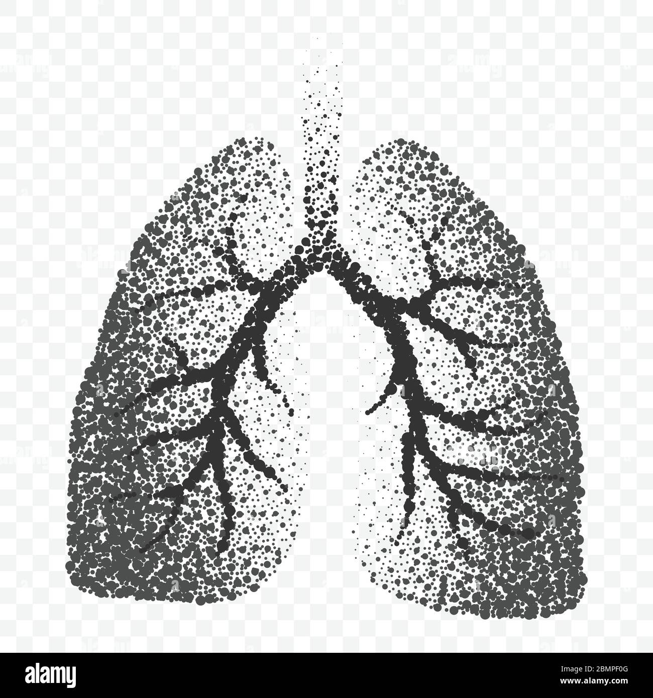 Poumons malsains silhouete en pointillés Illustration de Vecteur