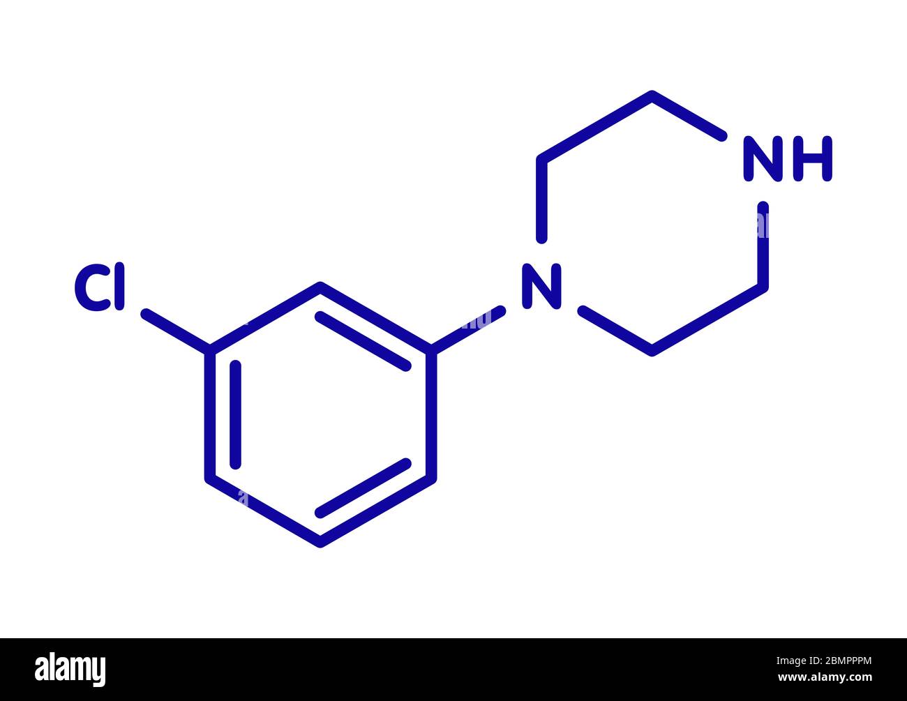 Méta-chlorophenylpiperazine (mCPP) molécule psychotrope. Formule topologique. Banque D'Images