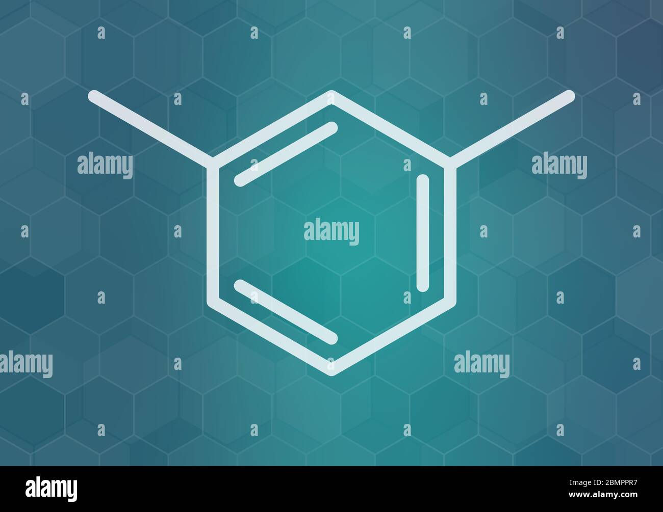 Méta-xylène (m-xylène) molécule d'hydrocarbure aromatique. Formule topologique. Banque D'Images