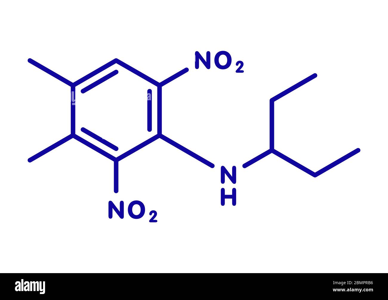 La pendiméthaline, molécule d'herbicide. Formule topologique. Banque D'Images